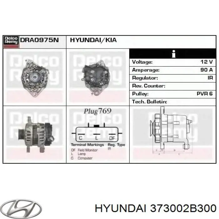 Alternator Hyundai/Kia 373002B300 cena, od 267,58 USD