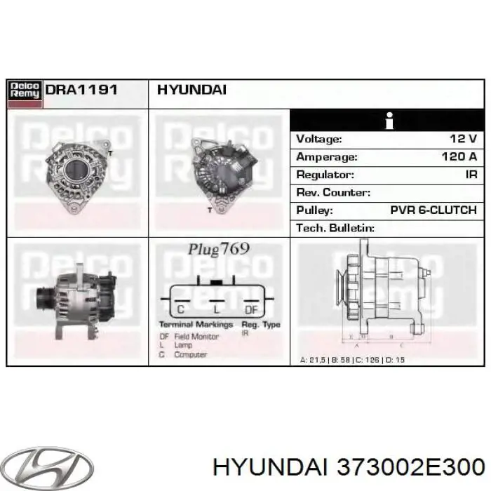 Alternator Hyundai/Kia 373002E300 cena, od 125,49 USD
