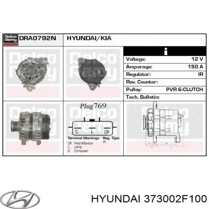 Alternator Hyundai/Kia 373002F100 cena, od 139,61 USD
