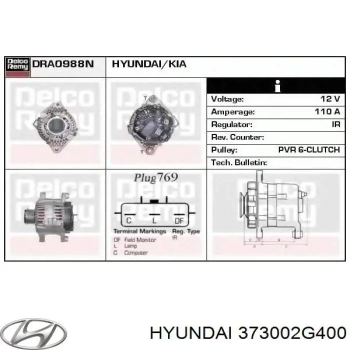 Alternator Hyundai Sonata VI sedana (YF) (2009 - 2015) cena, od 54,90 USD