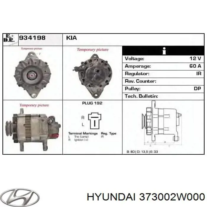 Do koszyka 373002W001 Hyundai/Kia Alternator