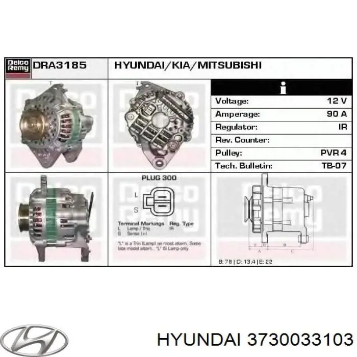 Alternator Hyundai/Kia 3730033103 cena, od 157,56 USD