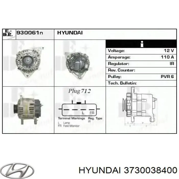 Alternator 3730038400 Hyundai/Kia