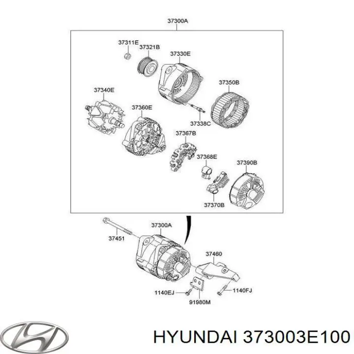 Do koszyka 373003E100 Hyundai/Kia Alternator