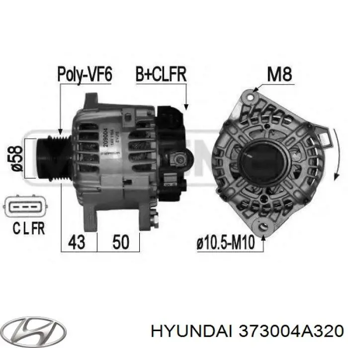373004A320 Hyundai/Kia Alternator