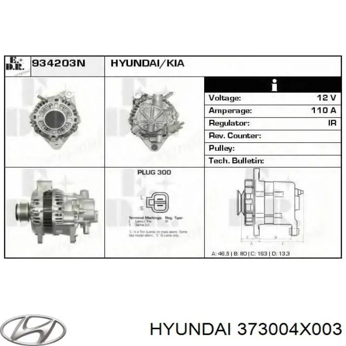 Alternator Hyundai/Kia 373004X003 cena, od 196,49 USD