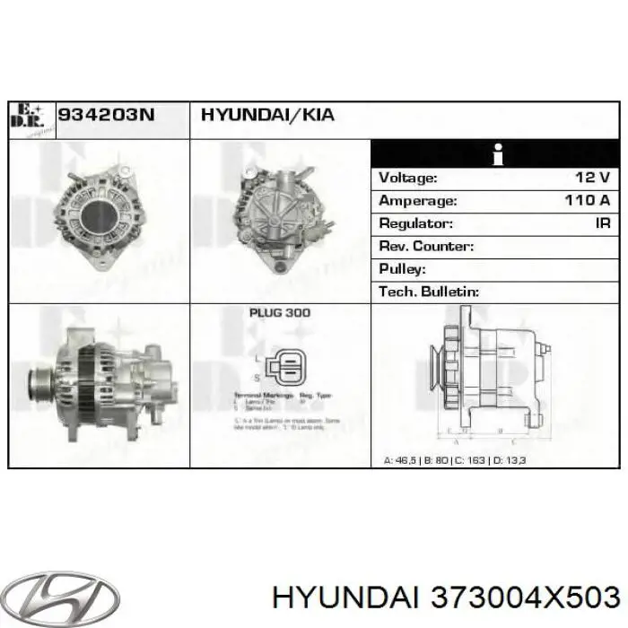Alternator 373004X503 Hyundai/Kia