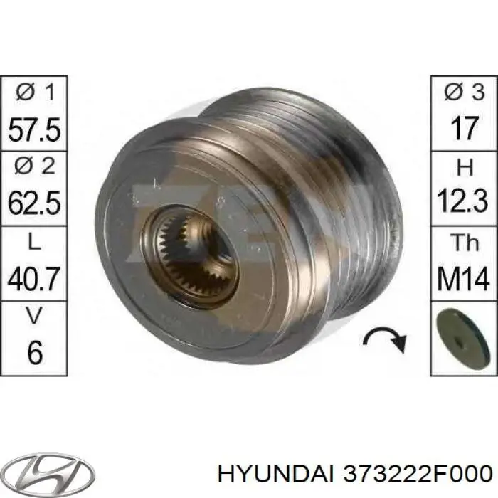 Koło pasowe alternatora 373222F000 Hyundai/Kia
