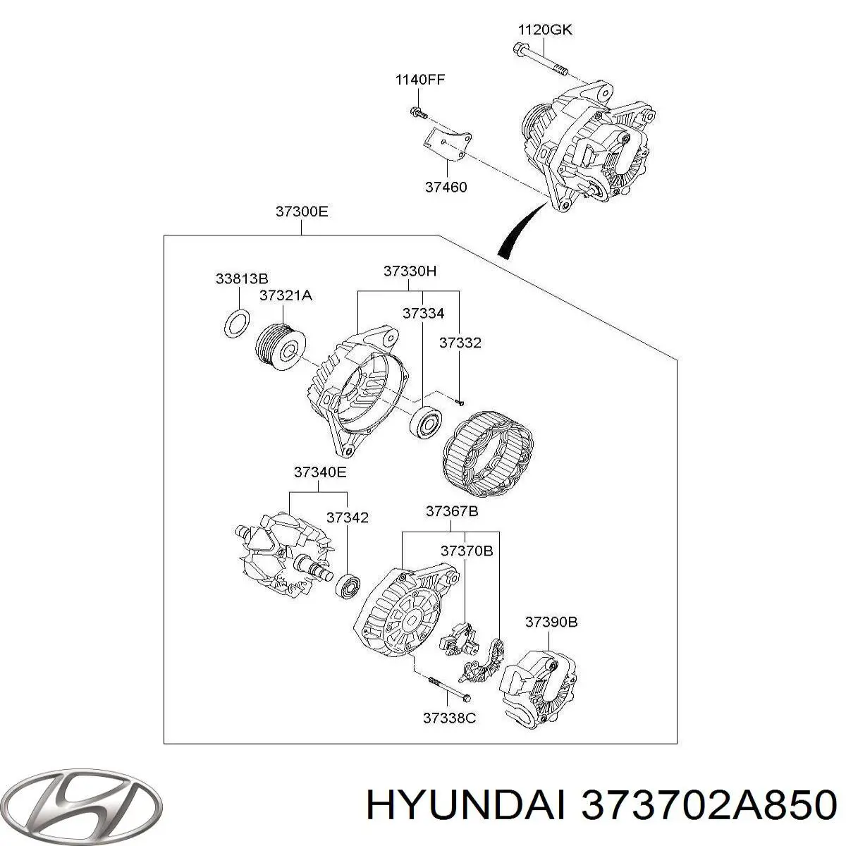 Do koszyka 373702A850 Hyundai/Kia Regulator alternatora (przekaźnik ładowania)