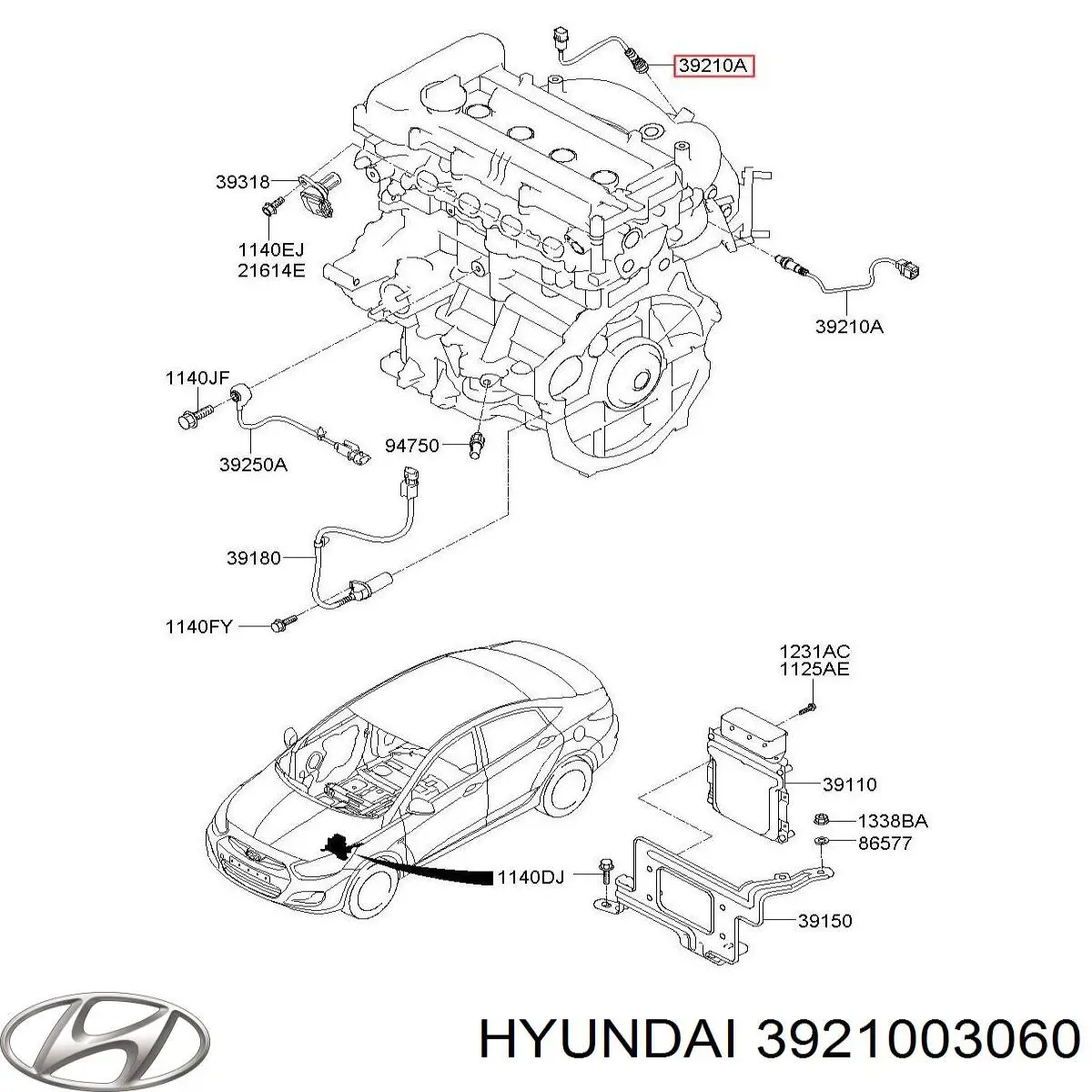 Sonda lambda czujnik tlenu po katalizatorze Hyundai/Kia 3921003060 cena, od 54,82 USD
