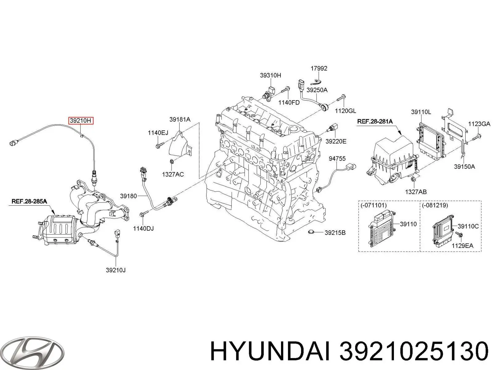 Do koszyka 3921025130 Hyundai/Kia Sonda lambda, czujnik tlenu
