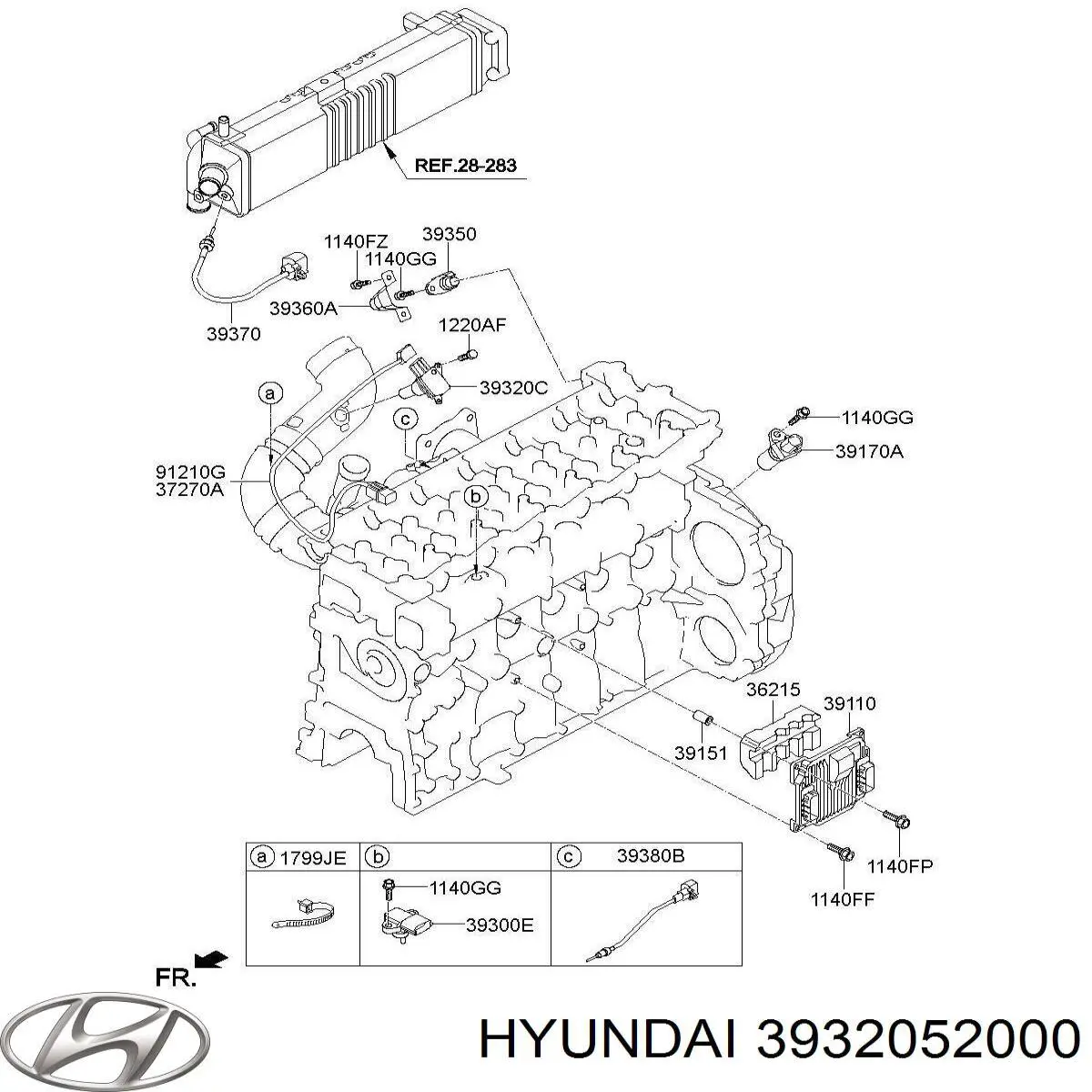 Do koszyka 3932052000 Hyundai/Kia Czujnik przepływu powietrza, przepływomierz powietrza M.A.F.