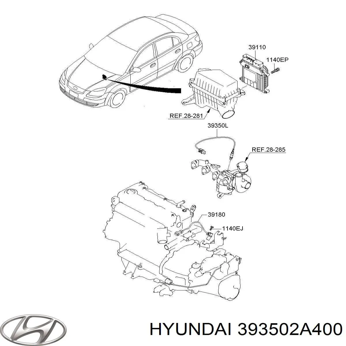 Sonda lambda, czujnik tlenu 393502A400 Hyundai/Kia