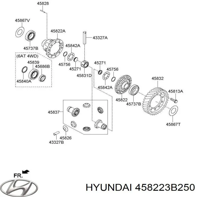 Obudowa dyferencjału mostu przednigo, satelit Hyundai/Kia 458223B250 cena, od 101,51 USD