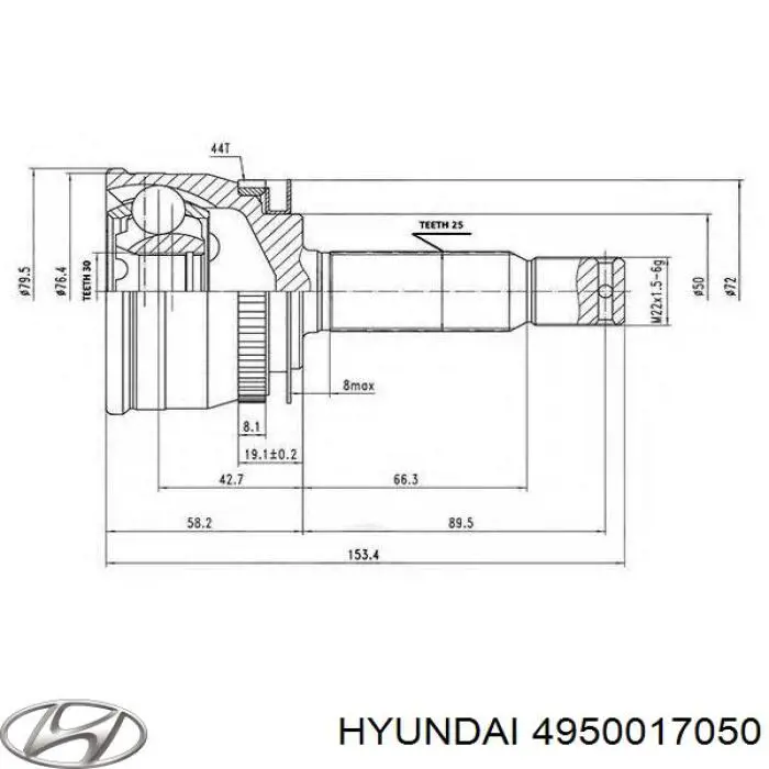 Półoś napędowa przednia lewa 4950017050 Hyundai/Kia