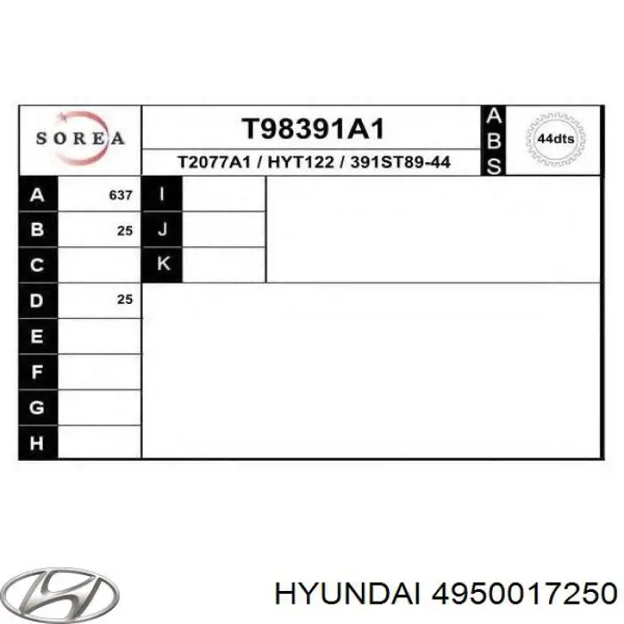 Do koszyka 4950017250 Hyundai/Kia Półoś napędowa przednia lewa