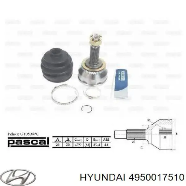 4950017510 Hyundai/Kia Półoś napędowa przednia lewa