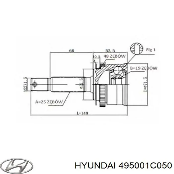 Półoś napędowa przednia lewa Hyundai/Kia 495001C050 cena, od 124,25 USD