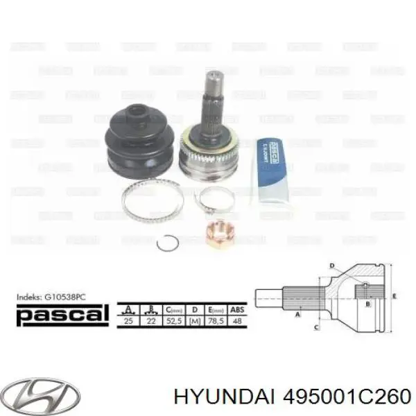 495001C260 Hyundai/Kia Półoś napędowa przednia prawa