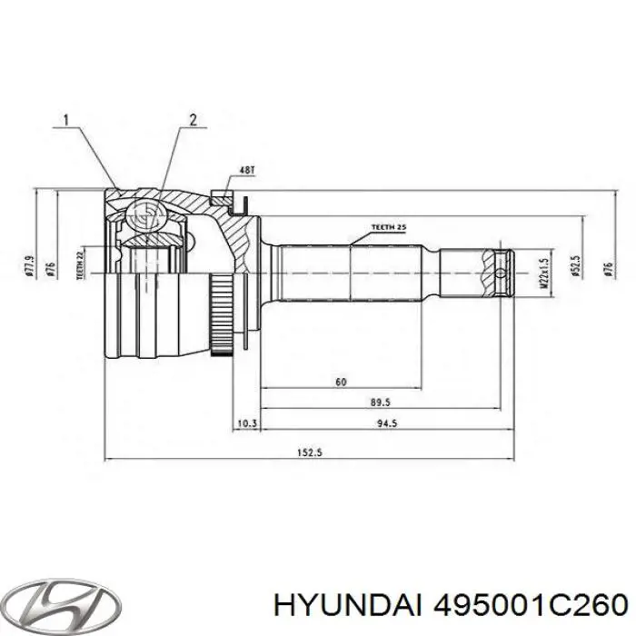 Półoś tylna prawa Hyundai/Kia 495001C260 cena, od 88,53 USD