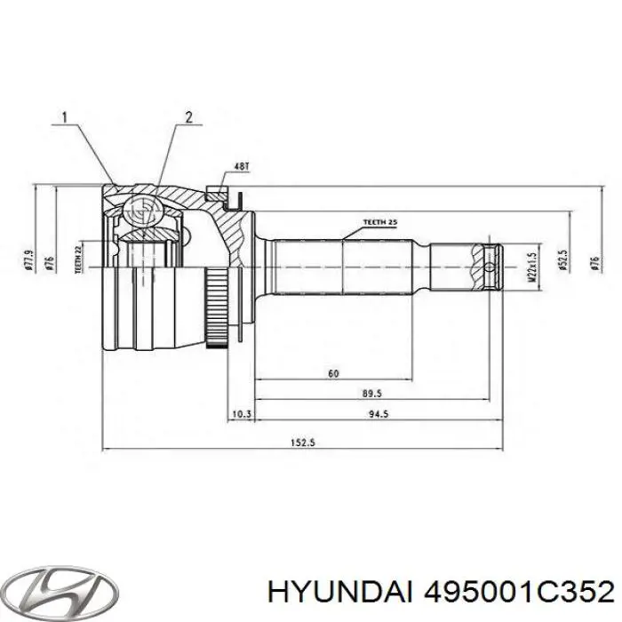 Półoś napędowa przednia lewa Hyundai/Kia 495001C352 cena, od 439,82 USD