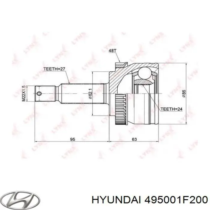 Półoś napędowa przednia prawa Hyundai/Kia 495001F200 cena, od 105,56 USD