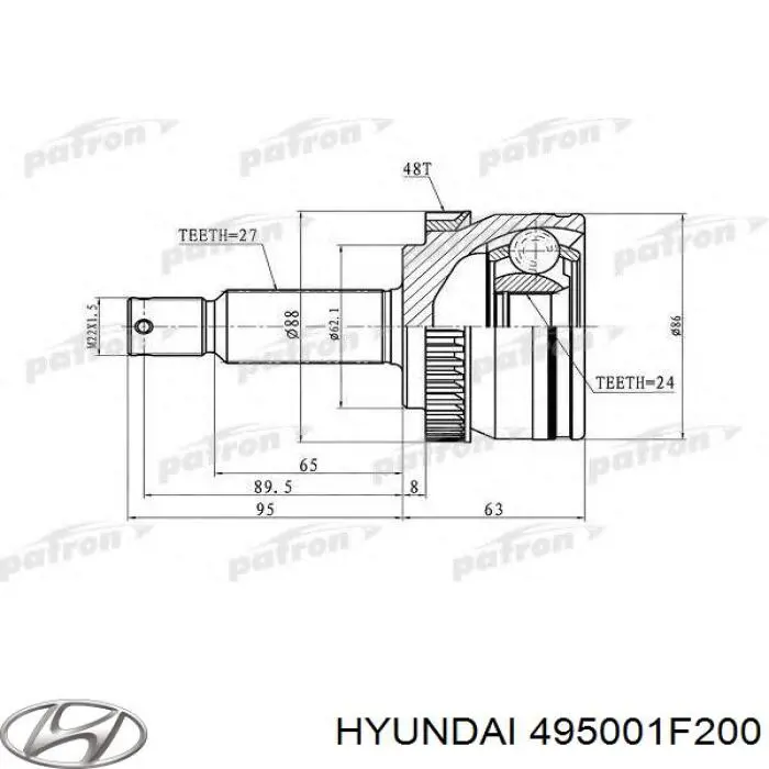 Do koszyka 495001F200 Hyundai/Kia Półoś napędowa przednia prawa