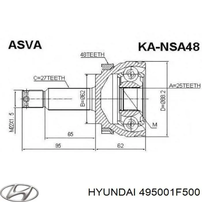 495001F500 Hyundai/Kia Półoś napędowa przednia prawa