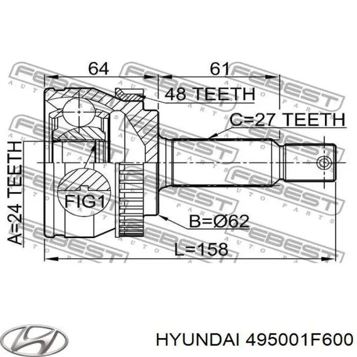 495001F600 Hyundai/Kia Półoś napędowa przednia prawa