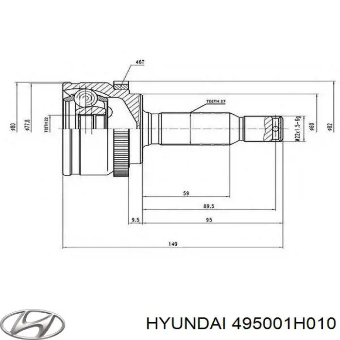 Do koszyka 495001H010 Hyundai/Kia Półoś napędowa przednia prawa