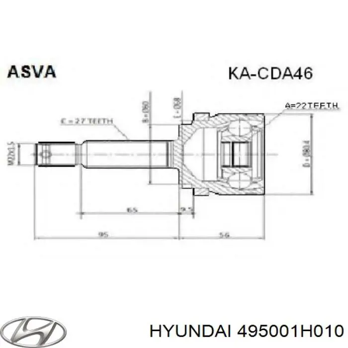 Do koszyka 495001H010 Hyundai/Kia Półoś napędowa przednia prawa
