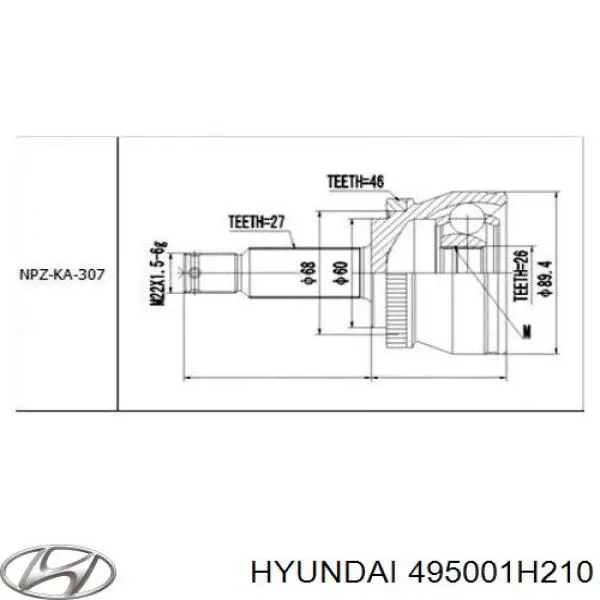 495001H210 Hyundai/Kia Półoś napędowa przednia prawa