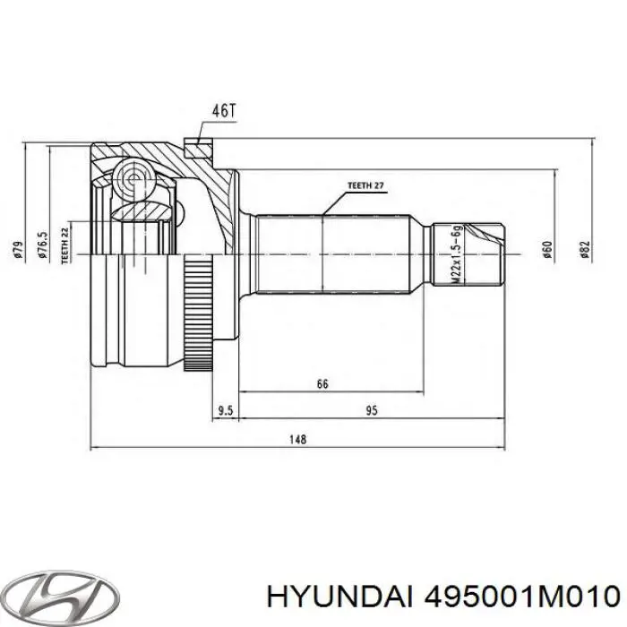 Do koszyka 495001M010 Hyundai/Kia Półoś napędowa przednia prawa