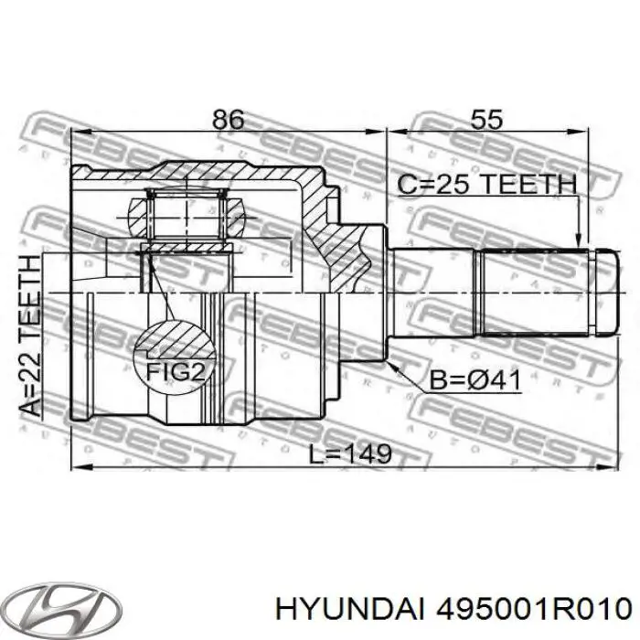 495001R010 Hyundai/Kia Półoś napędowa przednia lewa