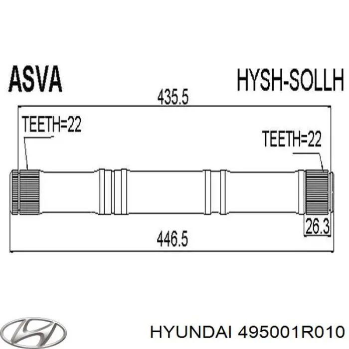 Do koszyka 495001R010 Hyundai/Kia Półoś napędowa przednia lewa