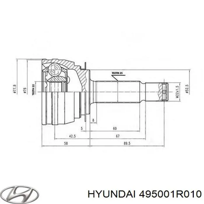 Półoś napędowa przednia lewa Hyundai/Kia 495001R010 cena, od 98,30 USD