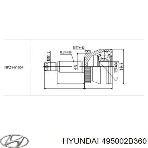 Półoś napędowa przednia lewa Hyundai/Kia 495002B360 cena, od 130,85 USD