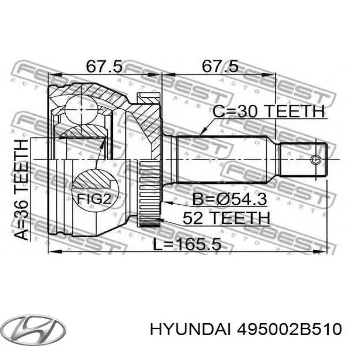 Do koszyka 495002B510 Hyundai/Kia Półoś napędowa przednia prawa