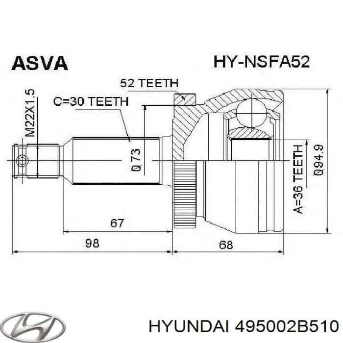 Półoś napędowa przednia prawa Hyundai/Kia 495002B510 cena, od 115,77 USD