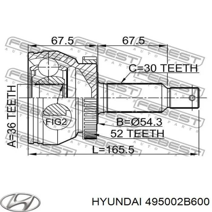 495002B600 Hyundai/Kia Półoś napędowa przednia prawa