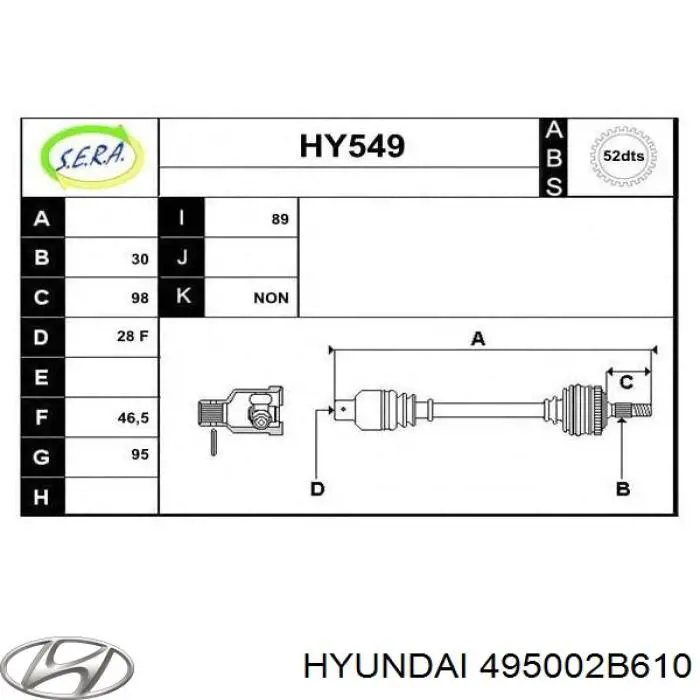 Do koszyka 495002B610 Hyundai/Kia Półoś napędowa przednia prawa