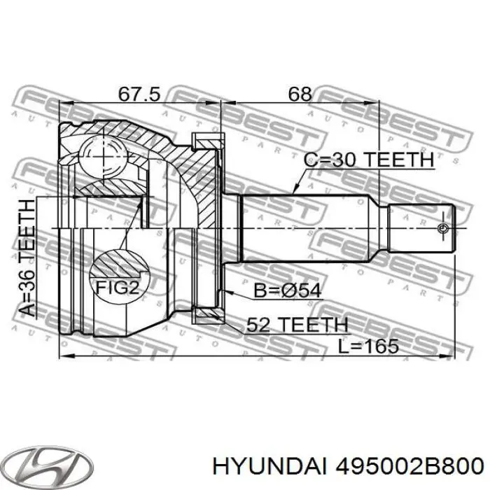 495002B800 Hyundai/Kia Półoś napędowa przednia lewa