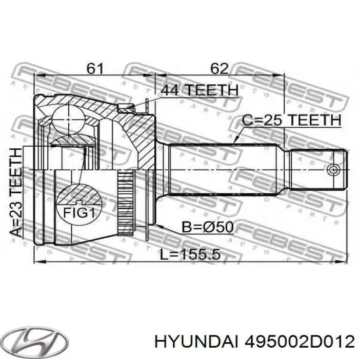 Półoś napędowa przednia prawa Hyundai/Kia 495002D012 cena, od 95,80 USD