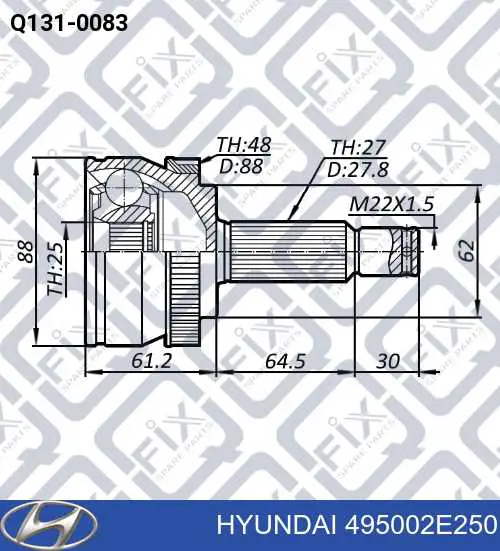 495002E250 Hyundai/Kia Półoś napędowa przednia prawa