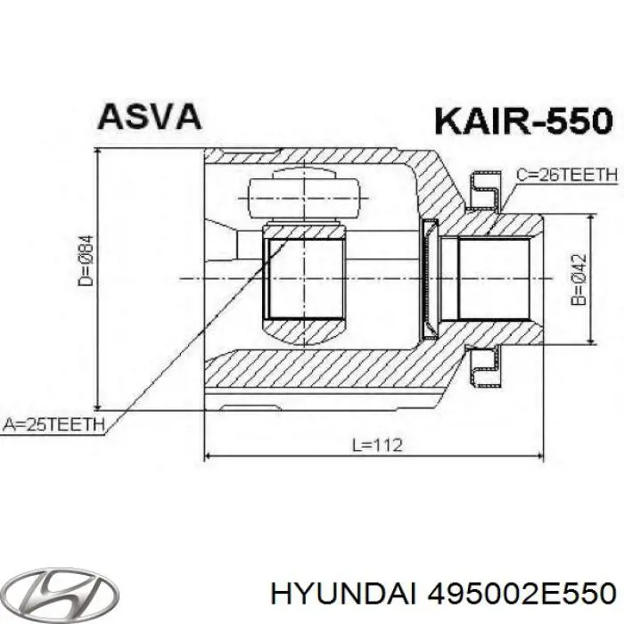 Do koszyka 495002E550 Hyundai/Kia Półoś napędowa przednia prawa