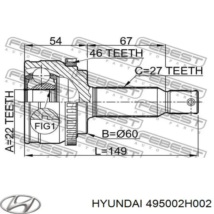 Do koszyka 495002H002 Hyundai/Kia Półoś napędowa przednia prawa