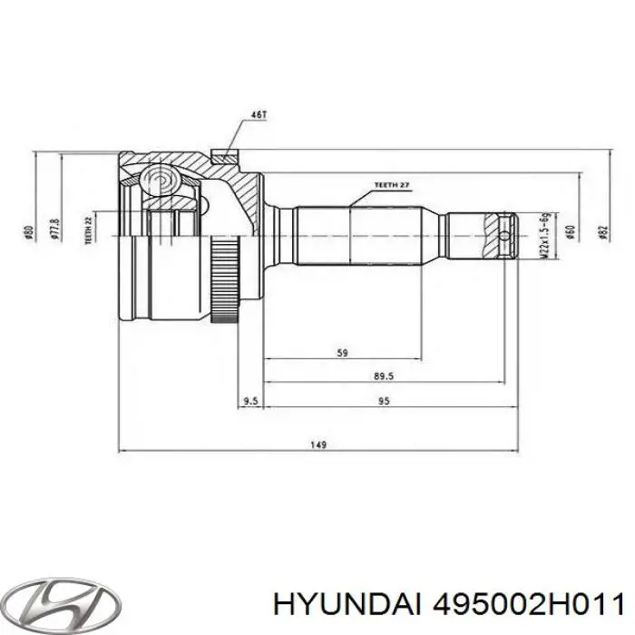 Do koszyka 495002H011 Hyundai/Kia Półoś napędowa przednia prawa