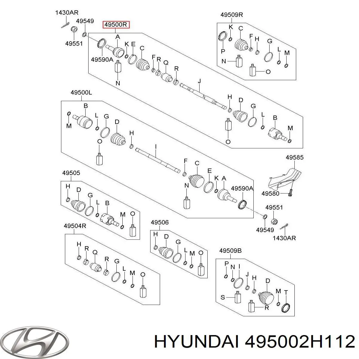 Półoś napędowa przednia prawa Hyundai/Kia 495002H112 cena, od 59,51 USD