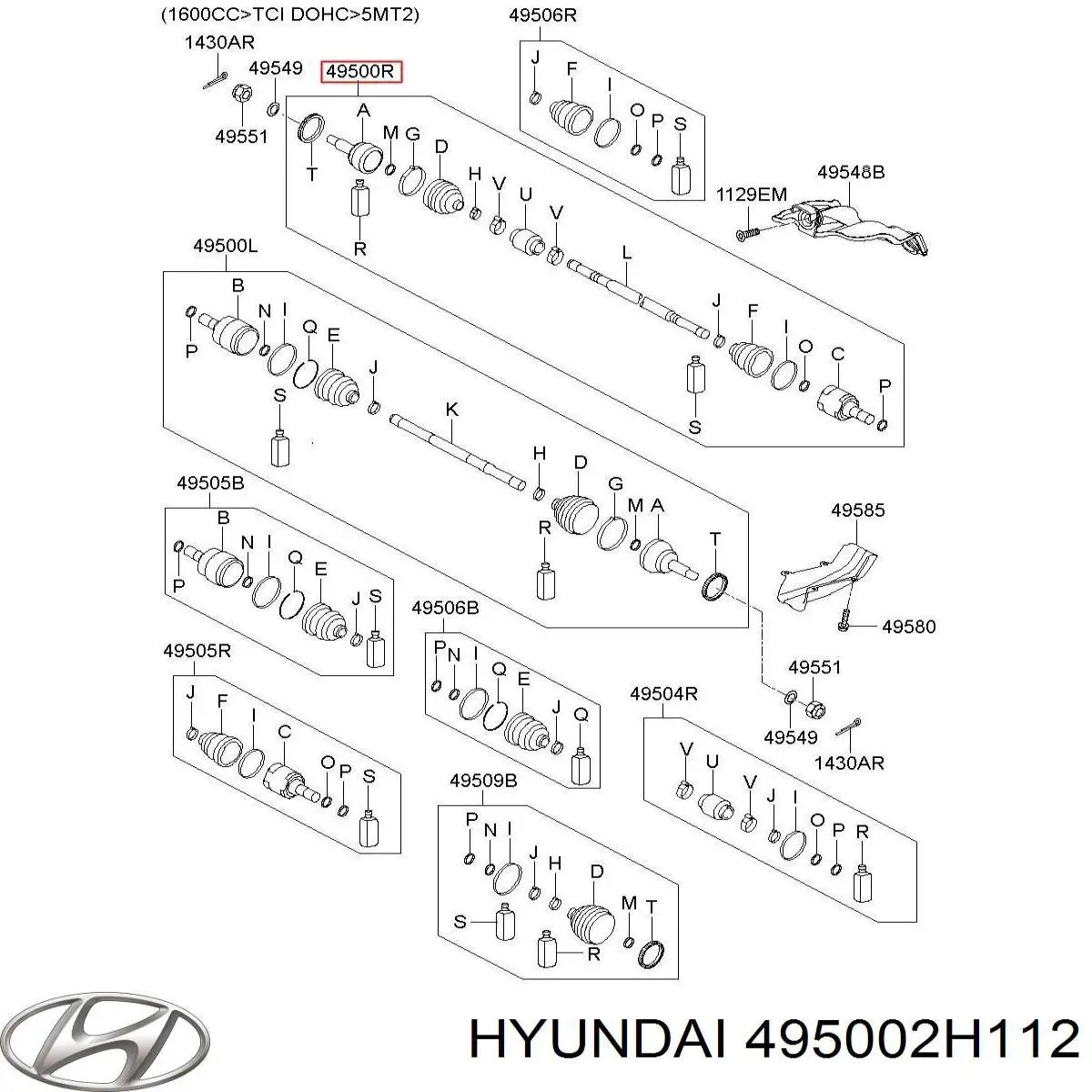 Do koszyka 495002H112 Hyundai/Kia Półoś napędowa przednia prawa