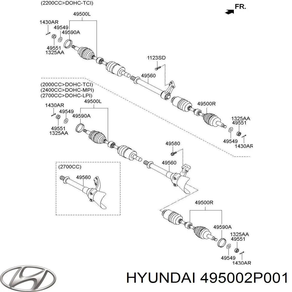 Półoś napędowa przednia lewa Hyundai/Kia 495002P001 cena, od 122,60 USD